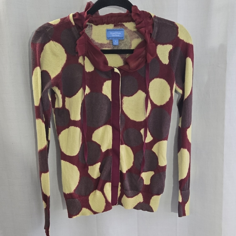Simply Vera by Vera Wang Polka Dot Sweater- Cream & Burgundy - Picture 3 of 11